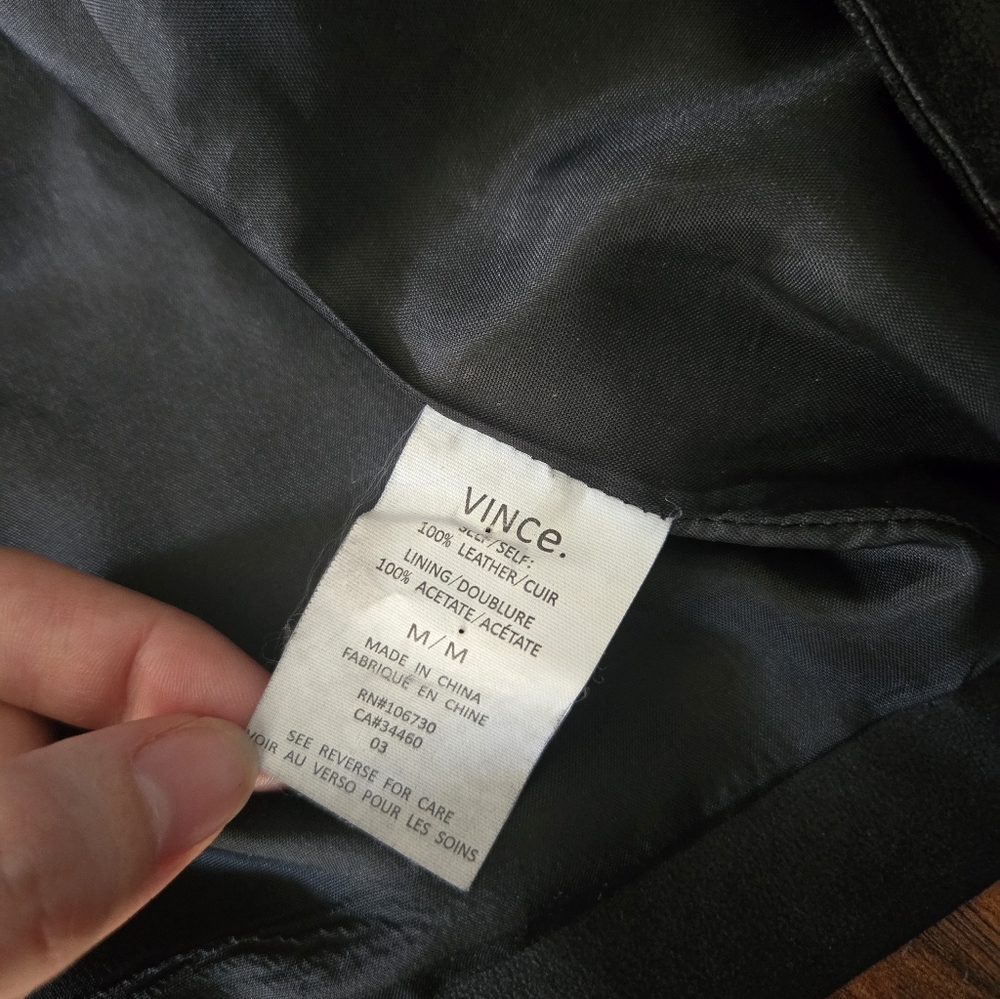 Vince. Black Leather Medium Asymmetrical Light Jacket - Picture 4 of 8